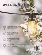 Brightech 104 (52x2) FT Ambience Pro Solar Powered Outdoor LED String Lights - Waterproof Remote Control Lights - 32 Bulbs, 7W Solar Powered Soft White Light for Camping, Patio, Garden