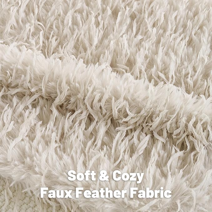 FUTEI Beige Decorative Throw Pillow Covers 12x20 Inch Set of 2,Soft Fluffy Faux Feather Texture Lumbar Pillow Cases,Modern Home Luxury Decor for Couch Bed Living Room
