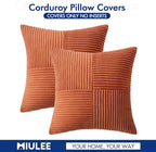 MIULEE Fall Rust Corduroy Pillow Covers Pack of 2 Boho Decorative Spliced Throw Pillows Soft Cross Patchwork Textured Covers Pillowcases Home Decor for Couch Living Room Bed Sofa 24x24 inch