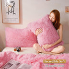 XeGe Faux Fur Throw Pillow Cases, Plush Shaggy Ultra Soft Pillow Covers, Fluffy Crystal Velvet Decorative Pillowcases, Furry Fuzzy Pillow Shams Zipper Closure, Set of 2(Standard, Light Pink)