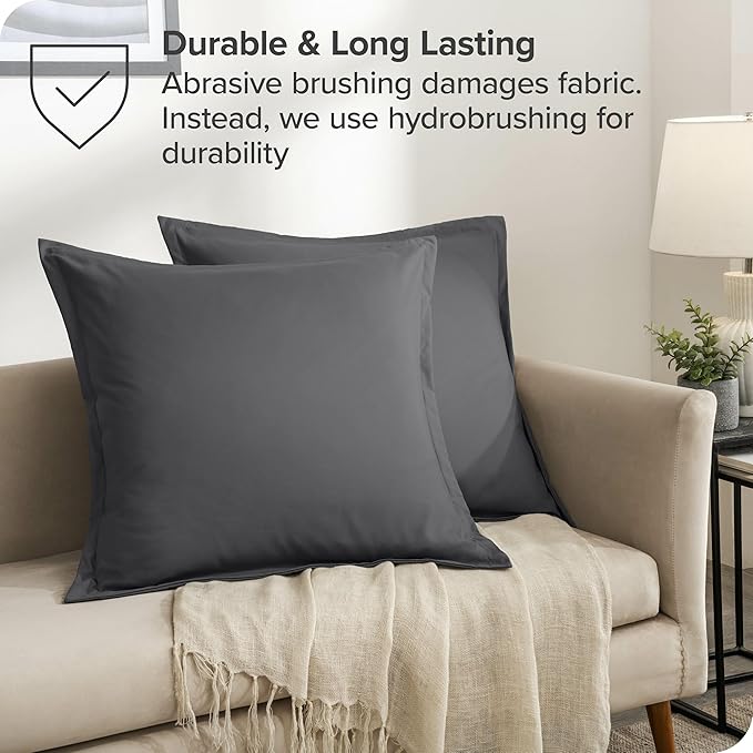 Bare Home Euro Pillow Sham Covers - Set of 2 - Premium 1800 Ultra-Soft Microfiber - Double Brushed - Bed Pillow Shams - Pillows Not Included (Set of 2, Grey)