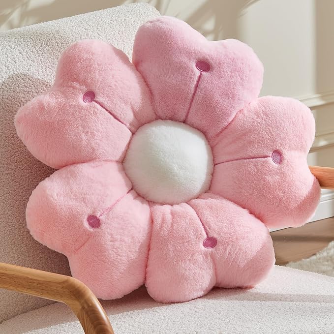 Flower Throw Pillow, Cute Daisy Cherry Blossom Flower Shaped Pink Throw Pillow 19.6In Floor Cushion for Home Bedroom Sofa Chair Couch Decor