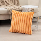 ZLINA Set of 2 Orange Faux Fur Decorative Throw Pillow Covers Fluffy Striped Pillowcase Cushion Covers 22 x 22 Inch Decor Sofa Couch Bedroom