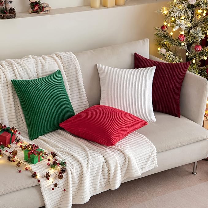 MIULEE Winter Pack of 2 Corduroy Pillow Covers Super Soft Throw Pillow Covers Striped Pillowcases for Sofa Bedroom Couch 20 x 20 Inch Pure White