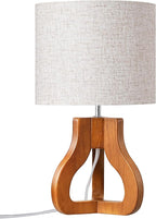 EDISHINE 14.6" Modern Table Lamp, Rose Wood Tripod Nightstand Lamp for Bedroom, Beige Linen Shade, Small Cute Bedside Lamp for Living Room, Office, On-Off Line Switch, E26 Base(Bulb Not Included)