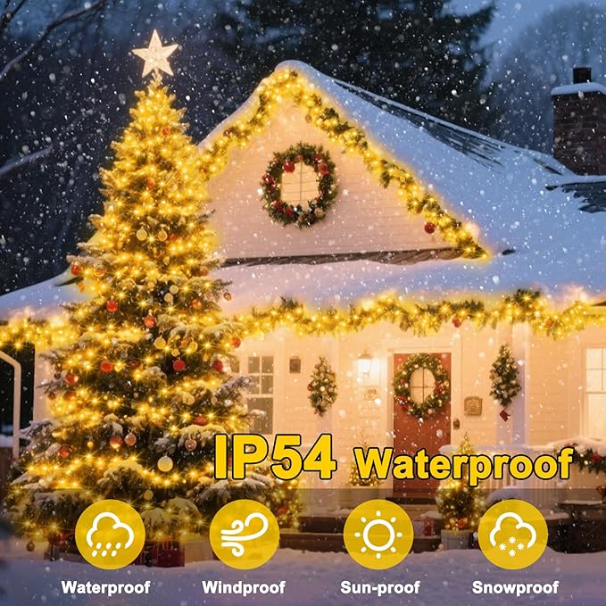echosari 400 LED Christmas String Lights, Connectable Extra Long 66Ft Outdoor Christmas Tree Lights Plug in with Remote Timer for Patio Garden Tree Decor (Warm White)