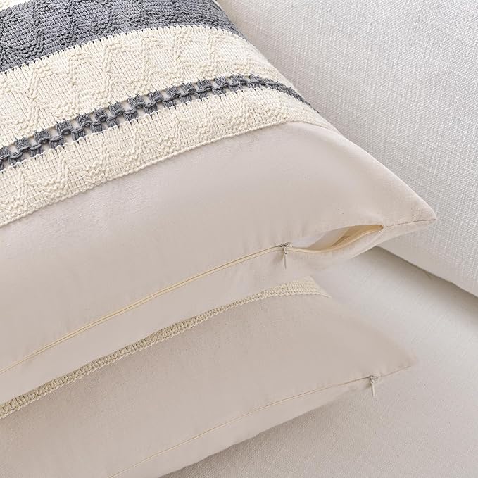 Fancy Homi Set of 1 Neutral Grey Farmhouse Euro Decorative Throw Pillow Covers 26x26 Inch for Couch Bed Chair, Vintage Country Rustic Retro Room Decor, Soft Thick Cotton Handmade Woven Cushion Case