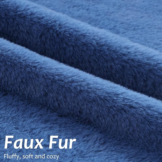 Pallene Faux Fur Plush Lumbar Throw Pillow Covers 12x20 Set of 2, Soft Fluffy Couch Pillow Covers for Living Room, Navy Blue
