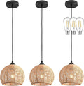 3 Pack Wicker Pendant Light Natural Woven Pendant Light Boho Chandelier Light Fixture Dome Rustic Farmhouse Pendant Lights Rattan Light Fixture for Dining Room Kitchen Island (Bulb Incl.)