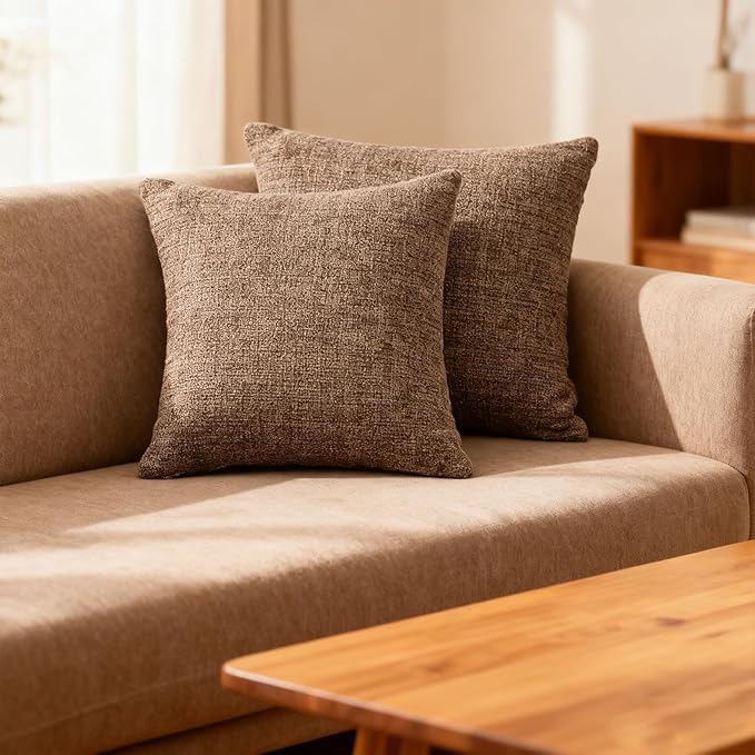 Throw Couch Pillow with Insert 18x18 Inches Set of 2 Square, Cute Modern Home Fall Decor for Living Room Sofa Bed Cushion Accent Case, Anthropologie Style Home Decor (Coffee Brown #P2-18)