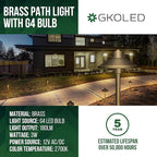 GKOLED Solid Brass Landscape Path Lights (6.7" Shade, 20" Tall), Low Voltage LED 3W 12-24V AC/DC China Hat Path Lighting, 2700K Outdoor Waterproof Walkway Light, with Stake and G4 Bulb, 2 Pack