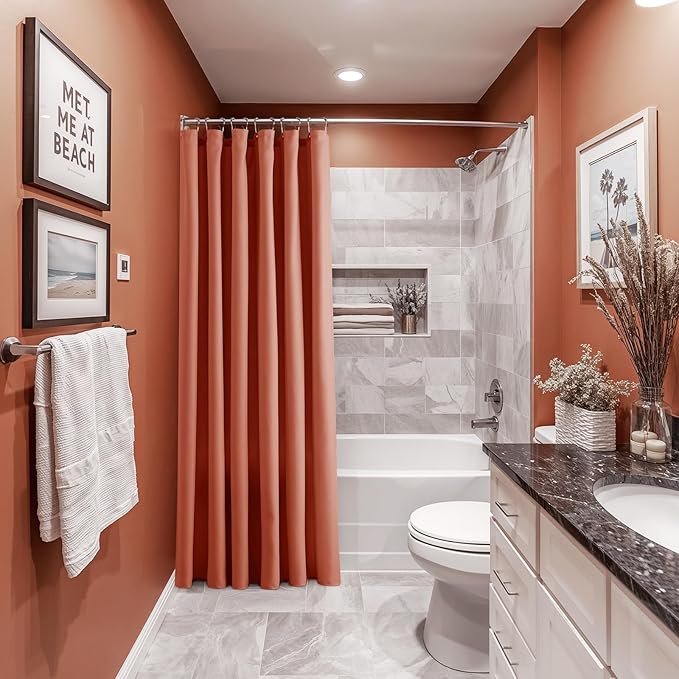 Terracotta Linen Small Stall Shower Curtains for Bathroom Natural Boho Shower Curtains Stall Bath 36x72 Cloth Fabric Half Narrow Water Repellent RV Drapes for Bathtub 36 x 72 Inches