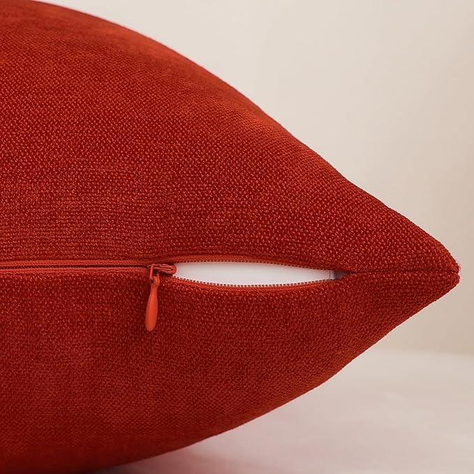 Jeneoo Orange Red Decorative Throw Pillow Covers Soft Chenille Comfy Solid Couch Cushion Cases Decor (Set of 2, 16 x 16 Inches)