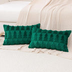 OTOSTAR Set of 2 Xmas Soft Plush Short Wool Velvet Decorative Throw Pillow Covers Rectangular Luxury Style Cushion Case Pillow Shell for Sofa Bedroom Christmas Tree Green, 16x24 Inch
