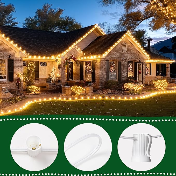 C9 Clear Christmas String Light Set, 100 Feet Vintage Christmas Tree Lights, Outdoor Roofline String Lights with 100 Clear Bulbs for Patio Garden Holiday Indoor Home Decorating, Not Connectable