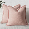 MIULEE Decorative Throw Pillow Covers Neutral Linen Fringe Throw Pillows Set of 2 Pink Boho Farmhouse Cushion Covers with Tassels for Couch Sofa Bed Living Room Spring Home Decor 18x18 Inch