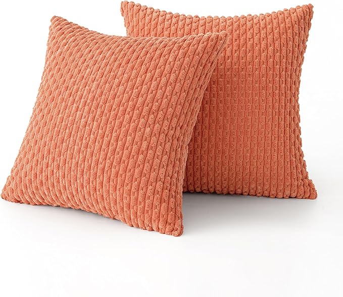 MIULEE Pack of 2 Decorative Throw Pillow Covers 20x20 Inch Soft Boho Striped Textured Corduroy Pillow Covers Modern Farmhouse Home Decor for Couch Bed Sofa Living Room Coral Red