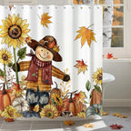 Scarecrow Pumpkin Harvest Shower Curtain, Autumn Thanksgiving Home Decor Fall Bathroom Curtain Set - 72x72 Inch Waterproof Polyester Fabric with Hooks