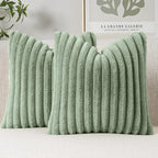 MIULEE Faux Fur Decorative Throw Pillow Covers 20x20 Inch Set of 2, Modern Spring Home Decor Soft Plush Couch Pillows Cozy Fluffy Cushion Covers for Sofa Bed Sage Green