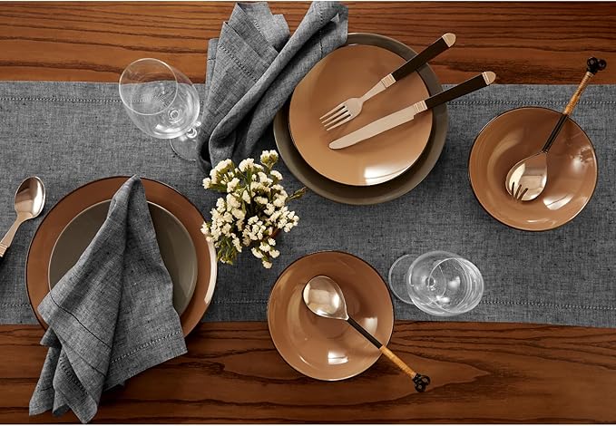Solino Home Linen Table Runner 120 Inches Long - 100% Pure Linen Charcoal Grey Table Runner 14 x 120 Inch for Fall, Autumn, Halloween, Thanksgiving, Christmas - Milan Hemstitch