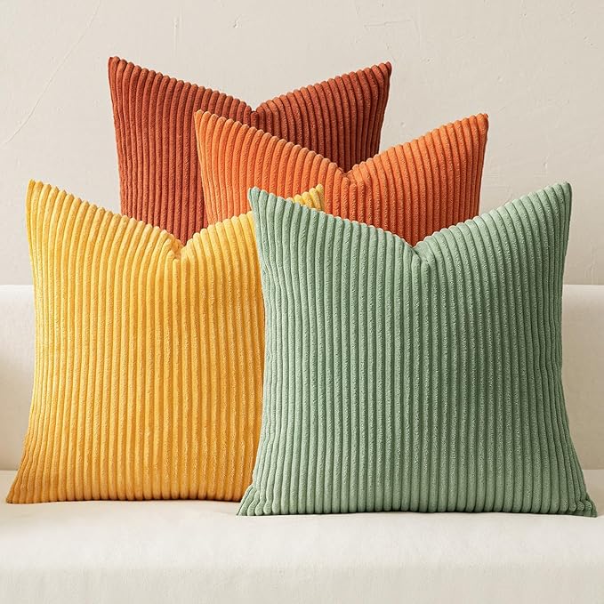 MIULEE Fall Decorative Throw Pillow Covers 24x24 Inch Set of 4, Vibrant Cushion Covers Vintage Retro Home Decor, Mix and Match Color Clash Design for Sofa Couch Bed Living Room Yellow Rust Green