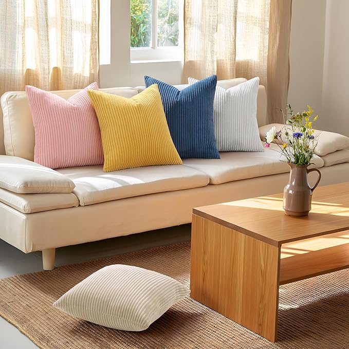 Mecatny Corduroy Decorative Throw Pillow Covers 12x20 Set of 2 for Sofa Living Room, Soft Neutral Boho Couch Pillow Covers for Home Decor, Mustard Yellow