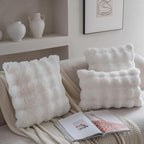 Neelvin Cream White Faux Fur Cozy Soft Double-Sided Decorative Throw Pillow Covers 12x20 inch Set of 2,Velvet Pillowcase Cushion Case for Sofa Couch
