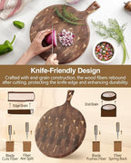XINZUO Acacia Wood End-Grain Round Cutting Board with Handle for Kitchen Bread Pizza Cheese Fruit Charcuterie Serving Cutting Board, Two-sided Use, 16.7 x 12.5 x 0.75 inches