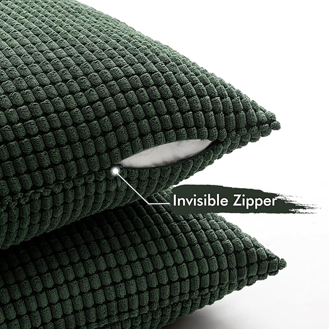MIULEE Boho Farmhouse Throw Pillow Covers 18x18 Inch Set of 4 Soft Neutral Covers Christmas Dark Green Corduroy Couch Pillowcases Home Decor for Sofa Living Room Bed