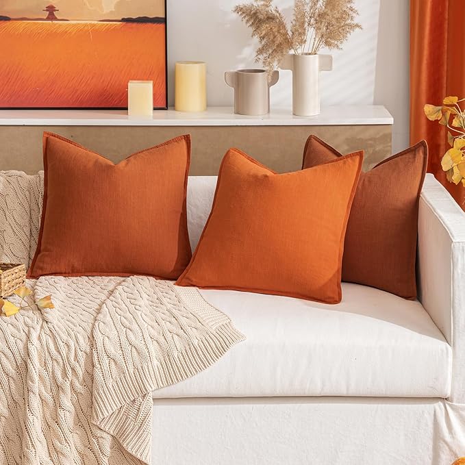 MIULEE Fall Decorative Linen Euro Sham Pillow Covers 24x24 Rust Boho Farmhouse Neutral Couch Throw Pillows for Bed Pack of 2 Accent Modern Pillowcase Summer Sofa Livingroom Home Decor