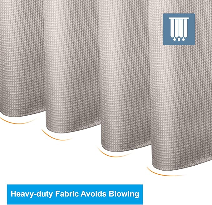 AmazerBath Waffle Shower Curtain Khaki, Stall Shower Curtain Tan, Hotel Quality Fabric Bathroom Shower Curtains, Heavy Duty 240GSM, 36 x 72 Inches