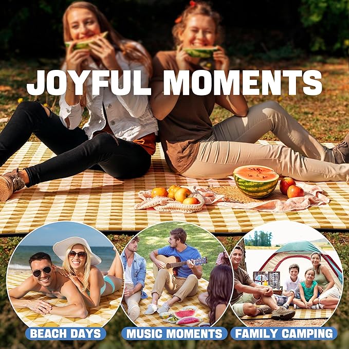TigeJoy Extra Large Picnic Blanket Waterproof Foldable 80''x118'', Outdoor Picnic Mat Beach Blanket Sandproof for Park, Grass, Travel, Hiking, Camping Essentials, Gingham Picnic Blanket