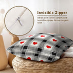 Love Theme Throw Pillow Covers Set of 2, 20x20 Inch Black White Plaid with Red Heart Print Square Pillowcases for Living Room Bedroom Sofa Couch Patio Outdoor Home Decor