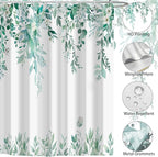 Eucalyptus Shower Curtain, Teal Watercolor Leaves with Floral Botanical Bathroom Decor, Waterproof Fabric Bath Curtain Set with Hooks, 72x78 Inches