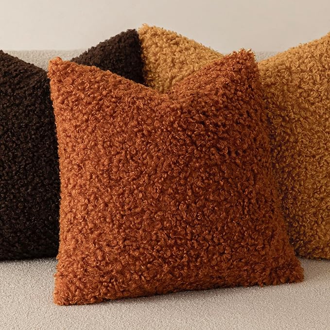 Foindtower 2 Pieces 18x18 Inch Burnt Orange, Faux Fur Throw Pillow Cover Accent Sherpa Furry Pillow Cover Fuzzy Soft Pillowcases Cozy Sheepskin Decorative Fleece Cushion Case for Bed Couch Living Room