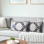 Snycler Boho Throw Pillow Covers 12x20 inch Set of 2 Boho Rug Carpet Double Sided Pattern Cotton Soft Pillow Case Cushion Cover Pillowcase for Couch Sofa Bed Decorative (Navy Blue)