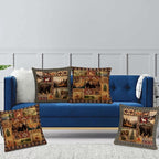 Vintage Rustic Lodge Bear Pillow Covers 18x18 Inch Set of 4, Farmhouse Cabin Throw Pillow Cases for for Couch Bed Sofa Chair Cushion Living Room Decor Brown Cain Pillowcases