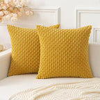 Kevin Textile Throw Pillow Covers Soft Corduroy Decorative Set of 2 Boho Striped Pillow Covers Pillowcases Farmhouse Home Decor for Couch Bed Sofa Living Room 24x24 Inch Mustard Yellow