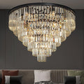 Large Crystal Chandeliers for High Ceiling, 7-Tier Modern Black Top K9 Dining Room Chandelier 17 Lights Luxury Round Ceiling Pendant Light Fixture for Living Room Entryway Staircase Foyer