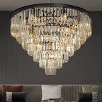 Large Crystal Chandeliers for High Ceiling, 7-Tier Modern Black Top K9 Dining Room Chandelier 17 Lights Luxury Round Ceiling Pendant Light Fixture for Living Room Entryway Staircase Foyer