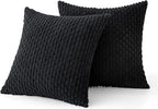 MIULEE Pack of 2 Decorative Throw Pillow Covers 18x18 Inch Soft Boho Striped Textured Corduroy Pillow Covers Modern Farmhouse Home Decor for Couch Bed Sofa Living Room Black