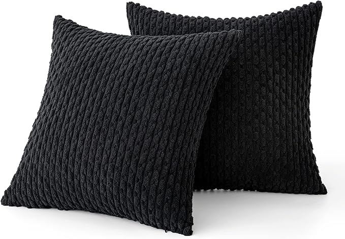 MIULEE Pack of 2 Decorative Throw Pillow Covers 20x20 Inch Soft Boho Striped Textured Corduroy Pillow Covers Modern Farmhouse Home Decor for Couch Bed Sofa Living Room Black