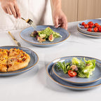 AmorArc Ceramic Dinnerware Sets,Handmade Reactive Glaze Stoneware Plates and Bowls Set,Highly Chip and Crack Resistant | Dishwasher & Microwave Safe Dishes Set,Service for 8 (24pc)-Reactive Blue
