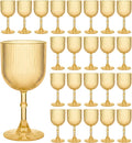 Plastic Wine Glasses 9oz Set of 24, Gold Ribbed Vintage Goblets Unbreakable Reusable BPA-Free Stemmed Drinking Glasses for Parties, Weddings & Events