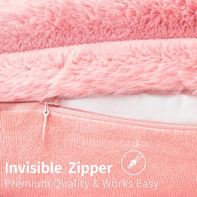Throw Pillow Covers Decorative Faux Fur Set of 2 18x18 Inch Pillow Covers, Soft Pink Striped Pillowcases for Couch Sofa Bed Living Room, Fluffy Cute Home Boho Accent Fuzzy Decor