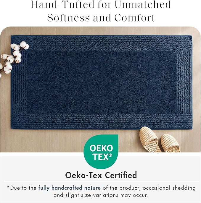 Madison Park Splendor Reversible 100% Cotton Tufted Bathroom Rug-3000 GSM Hotel Quality Luxurious Plush Medium Pile Bath Mat Absorbent, Quick Dry, Shower Room Décor, 24x44 Navy