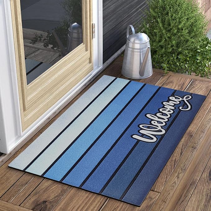 Bulijojo Nave Blue Entrance Door Mat Large 17 x 30 Inch Entry Way Doormat Front Door Rug Outdoor Heavy Duty Welcome Mat, Non Slip Rubber Back Low Profile