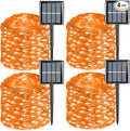 QITONG 4 Pack Orange Solar Fairy Lights, Each 33ft 100 LED Halloween Lights Outdoor Waterproof, 8 Modes Copper Wire Mini String Lights