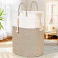Woven Laundry Basket for Clothes, 80L Large Rectangle Laundry Hampers with Beads Tassel, Nursery Storage Basket for Toys, Tall Dirty Clothes Hamper for Bedroom Aesthetic, Laundry Room Organization