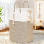 Woven Laundry Basket for Clothes, 80L Large Rectangle Laundry Hampers with Beads Tassel, Nursery Storage Basket for Toys, Tall Dirty Clothes Hamper for Bedroom Aesthetic, Laundry Room Organization